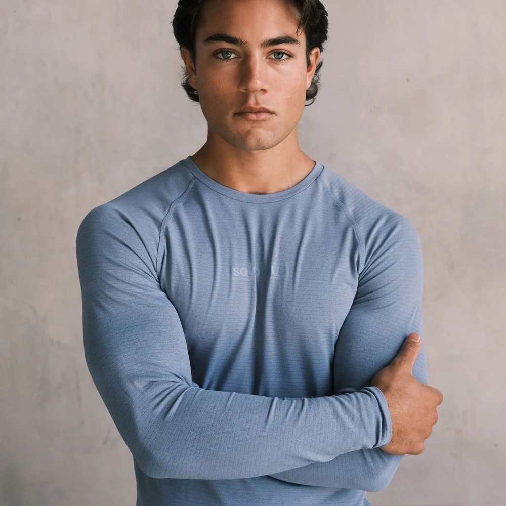 Squidhaus Essentials Long Sleeve Athletic Fitted Tee Size Large Blue Athletic